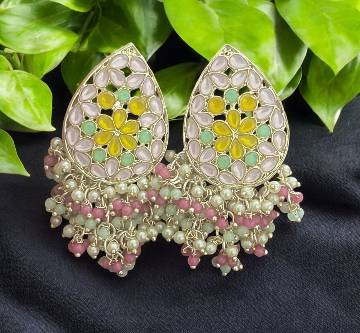 Multicolor Indian Pearl Drops Earrings Set, Bridal Drops Earring, Wedding Earrings, Pakistani Jewelry, Bridal Jewelry Set