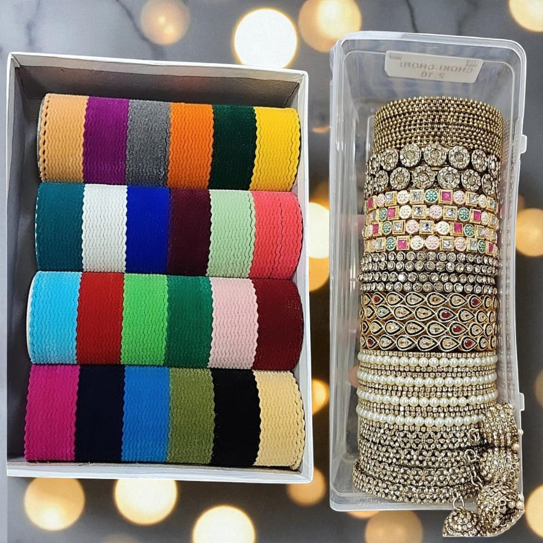 ISHQ Combo Box Indian Bridal Bangles Set, Zari & Metal Bangles, Pakistani Wedding Jewelry Combo