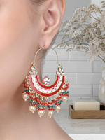 Multicolor Pearl Kundan Earrings Indian Jewelry Set, Multicolor earrings, Kundan earrings, Pearl Earring, indian chandbali, Bridal pearl Earrings, Wedding Earrings