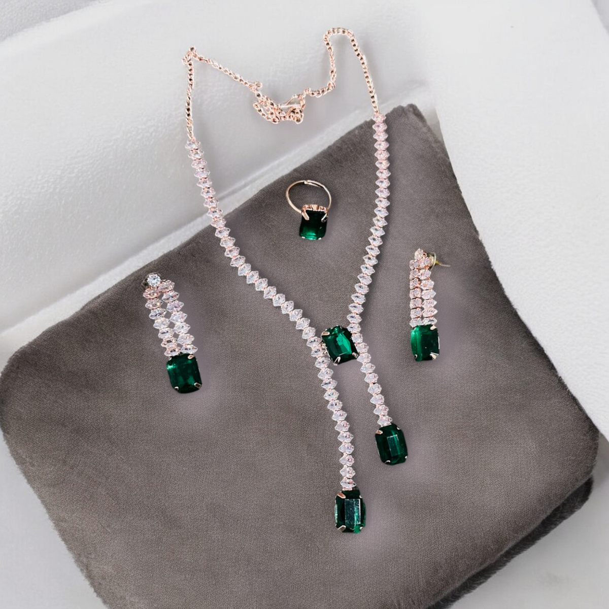 AD Necklace Earring Ring Indian Jewellery Set, CZ Jewelry Set, Indian Necklace earring ring, Bridal Jewelry Set, Wedding Necklace earring, AD ring