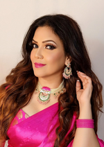 Pink Lotus Pearls Necklace Earring Ring Set, Meenakari Jewelry Set, Lotus Neckalce Earring, bridal Necklace, Wedding Earring