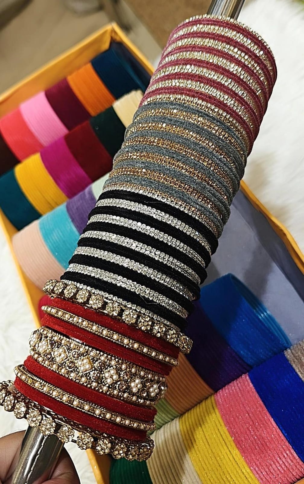 DELUX COMBO Bangle Box Kundan, AD, Pearl & Metal Bangles | Indian Jewelry Set