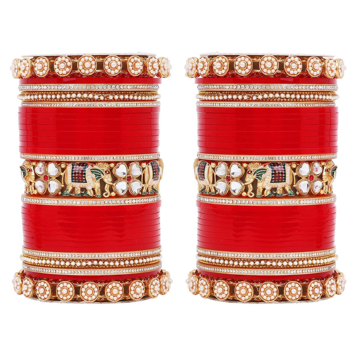Bridal Chura with Pastel Colours & Kundan Elephant Kada | Punjabi Wedding Bangles Set | Indian Bridal Jewelry