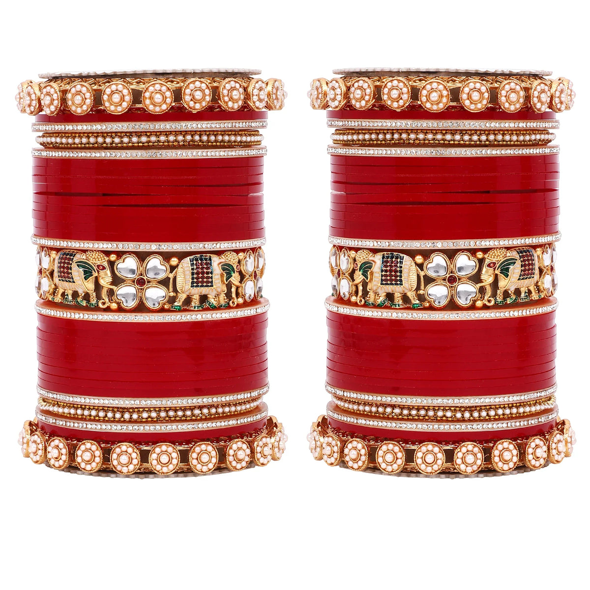Bridal Chura with Pastel Colours & Kundan Elephant Kada | Punjabi Wedding Bangles Set | Indian Bridal Jewelry