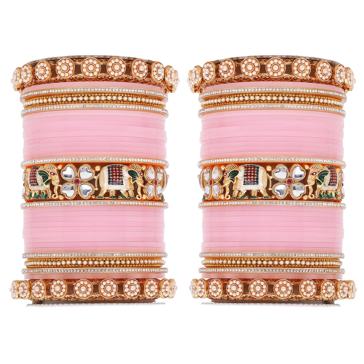 Bridal Chura with Pastel Colours & Kundan Elephant Kada | Punjabi Wedding Bangles Set | Indian Bridal Jewelry