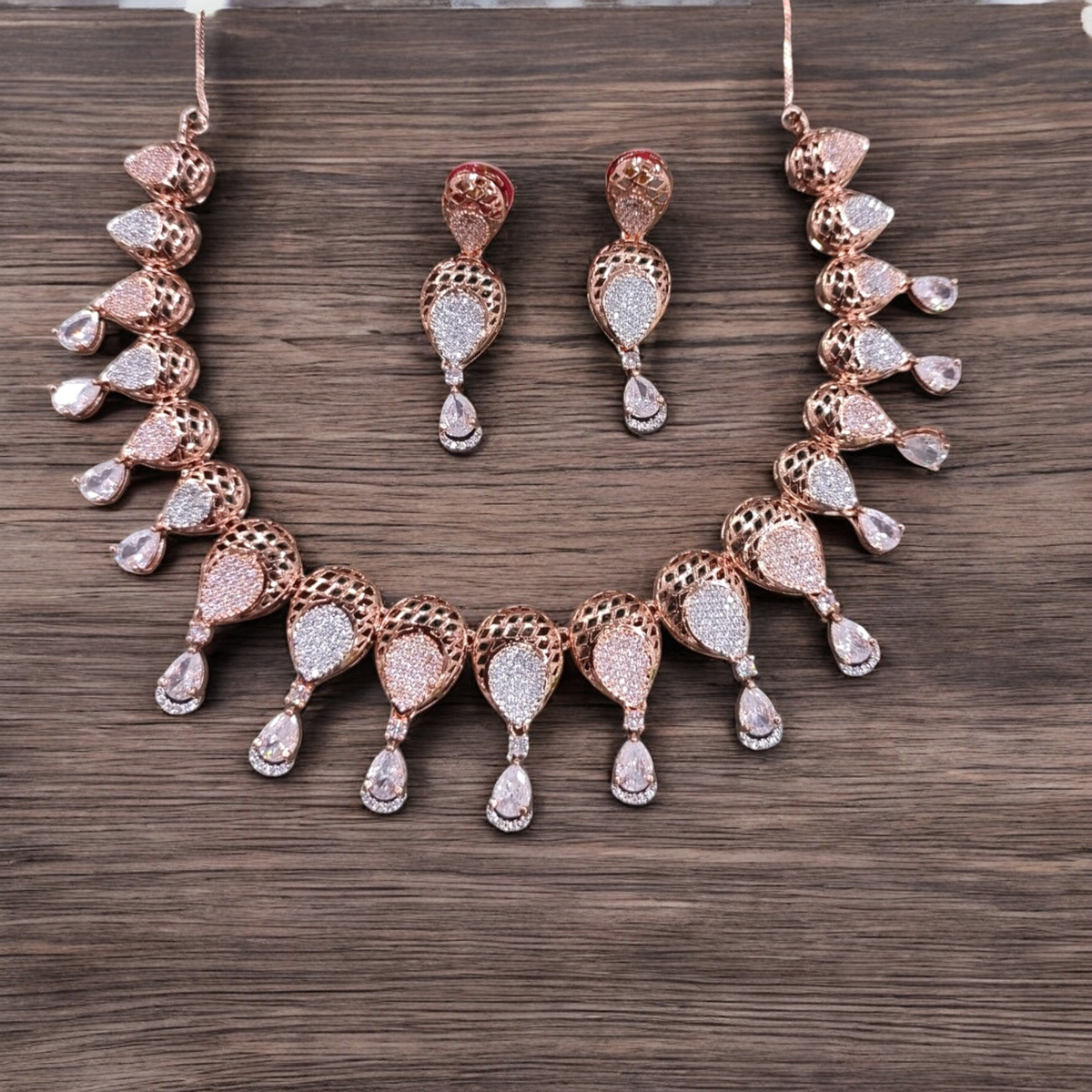 American Diamond Wedding Necklace Earring Jewellery Set, Bridal AD Jewelry, Wedding Cz necklace, AD Bridal Earring Set