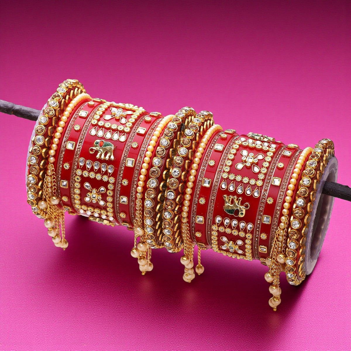 Traditional Rajasthani Bridal Chura with Small Jhumki | Rajputi Wedding Bangles Set | Indian Bridal Jewelry