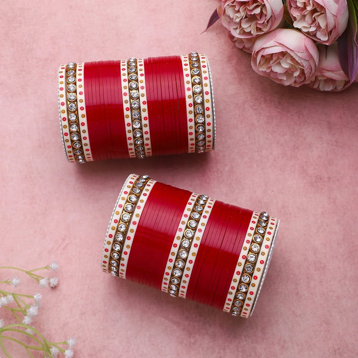 Traditional Bridal Chura with Stone Kada | Punjabi Wedding Bangles Set | Indian Bridal Jewelry