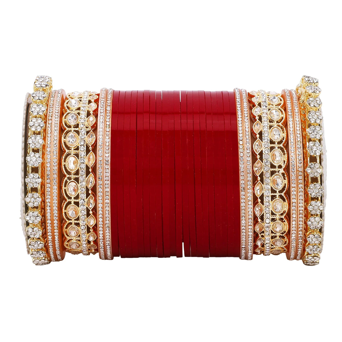 Bridal Chura with Rich Colours & Stone Pacheli Kada | Traditional Punjabi Wedding Bangles Set