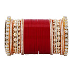 Bridal Chura with Rich Colours & Stone Pacheli Kada | Traditional Punjabi Wedding Bangles Set