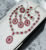 Sapphire AD Necklace Earrings Set With Maangtika Bracelet, Gemstone Bridal Jewelry, AD Necklace, CZ Mangtika