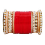 Bridal Chura with Rich Colours & Stone Pacheli Kada | Traditional Punjabi Wedding Bangles Set