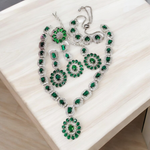 Sapphire AD Necklace Earrings Set With Maangtika Bracelet, Gemstone Bridal Jewelry, AD Necklace, CZ Mangtika