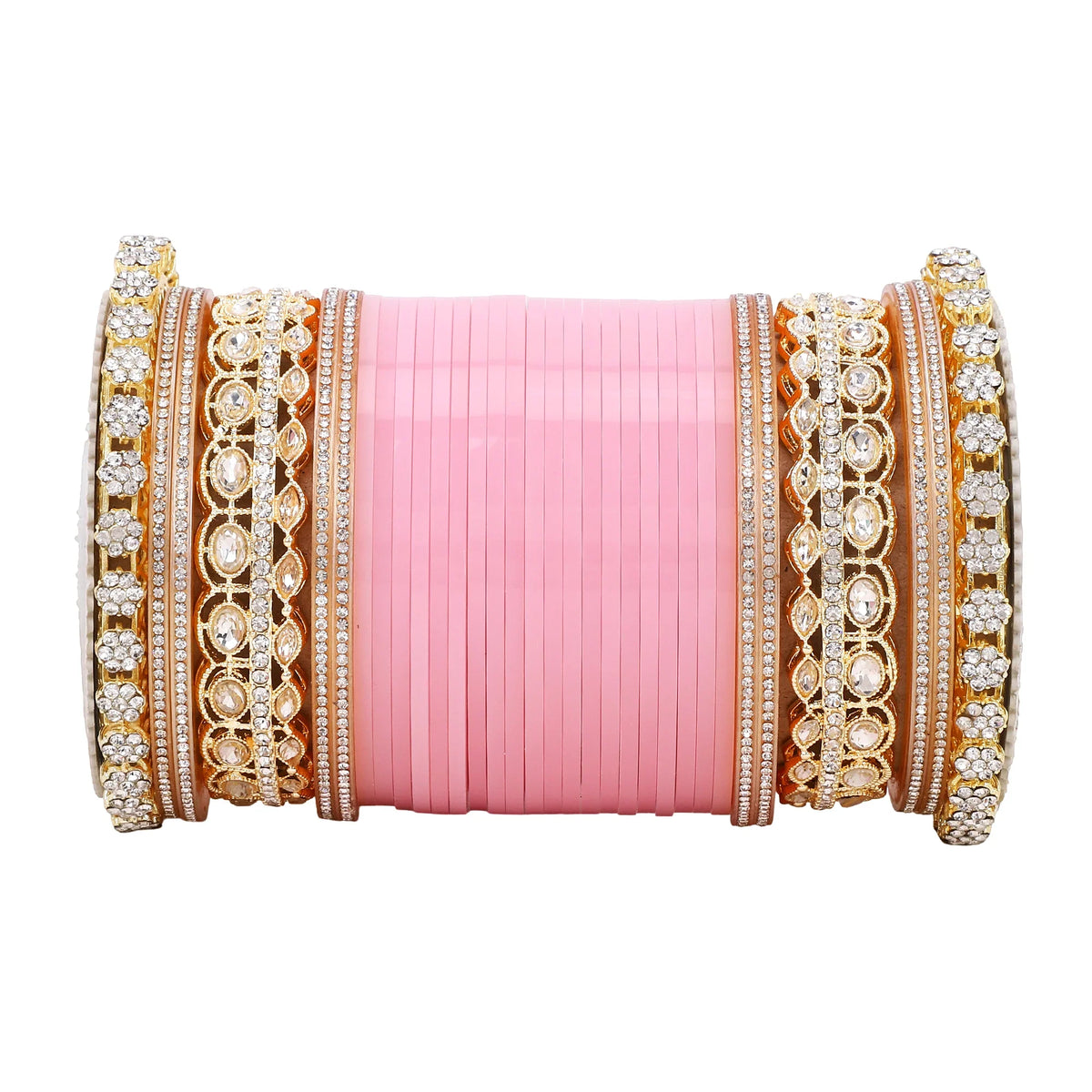 Bridal Chura with Rich Colours & Stone Pacheli Kada | Traditional Punjabi Wedding Bangles Set