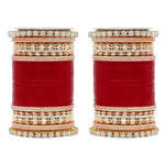Bridal Chura with Rich Colours & Stone Pacheli Kada | Traditional Punjabi Wedding Bangles Set