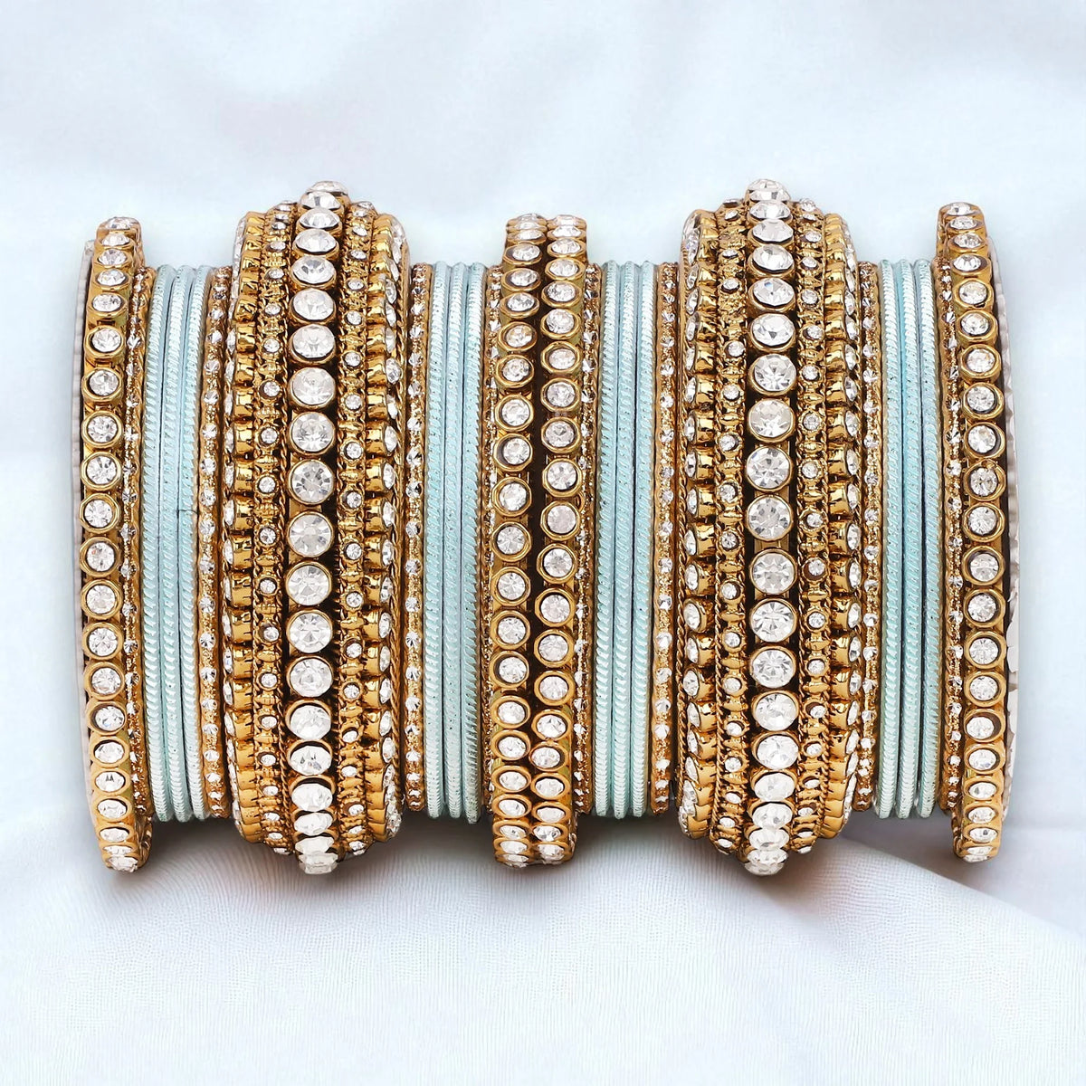 Stone Bangle Set with Shimmer Bangles | Traditional Party & Bridal Jewelry | Indian Wedding Bangles