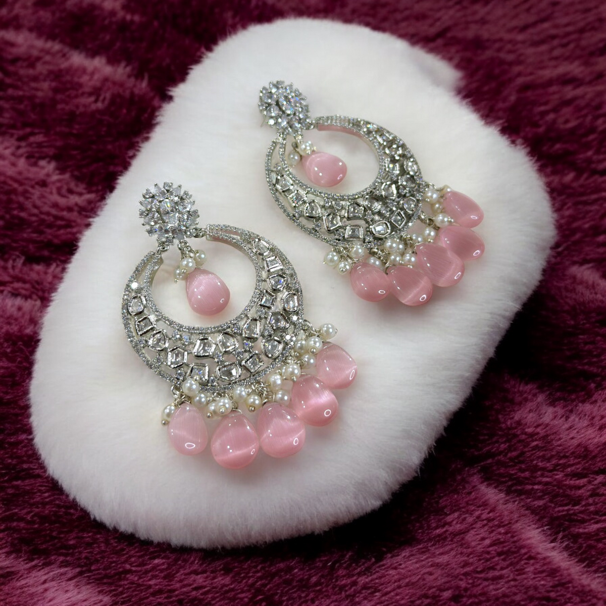 Chandbali AD Bridal Indian Jewelry Set, CZ Chandbali, AD Earrings, Bridal AD Jewelry, Wedding CZ Earrings Set, Indian Earring Set