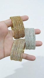 Premium Sparkling Multi-Row Diamond Cut Stone Bangles Gold & Silver Finish