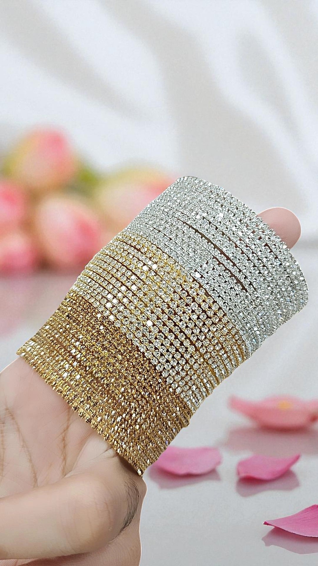 Premium Sparkling Multi-Row Diamond Cut Stone Bangles Gold & Silver Finish