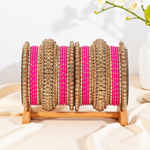 Luxurious Golden Dotted & Stone Bangle Set | Elegant Bridal & Partywear