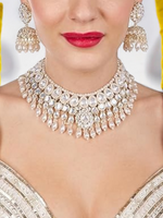 Bridal Engagement Pearl Kundan Choker With Jhumka Maangtika Set, Pearl Jhumka, Kundan Jhumka, Pearl Necklace, Bridal Mangtika Set, Indian Jewelry Set