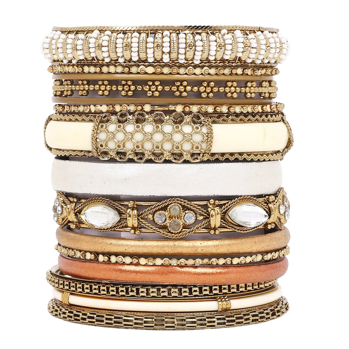 Modern Tribal Bangle Stack – Set of 14 | Boho Ethnic Jewelry