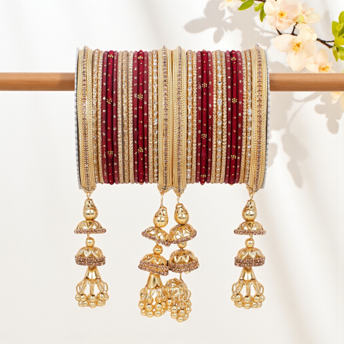 Traditional Jhumki Bangle Set with Golden Dotted Bangles | Ethnic Bridal Jewelry