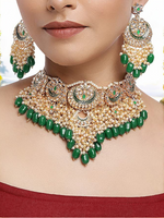 Green Pakistani Pearl Choker Kundan Earring With Mangtika Set, Green Choker, Pakistani Choker Kundan Set, Pearl Bridal Jewellery Set