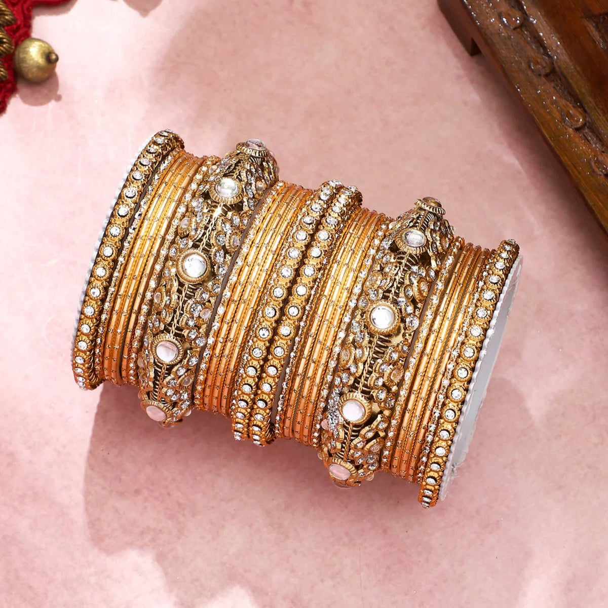 Luxurious Golden Dotted & Jaaliwork Bangle Set | Elegant Bridal & Festive Jewelry