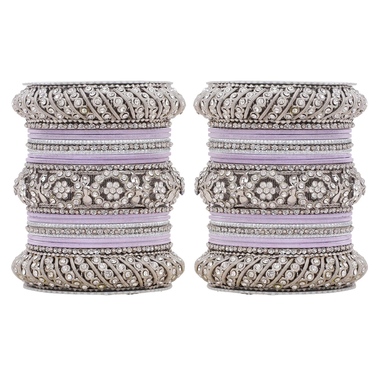 Silver Pacheli Bangle Set with Floral Center Kada | Traditional Ethnic Jewelry