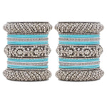 Silver Pacheli Bangle Set with Floral Center Kada | Traditional Ethnic Jewelry
