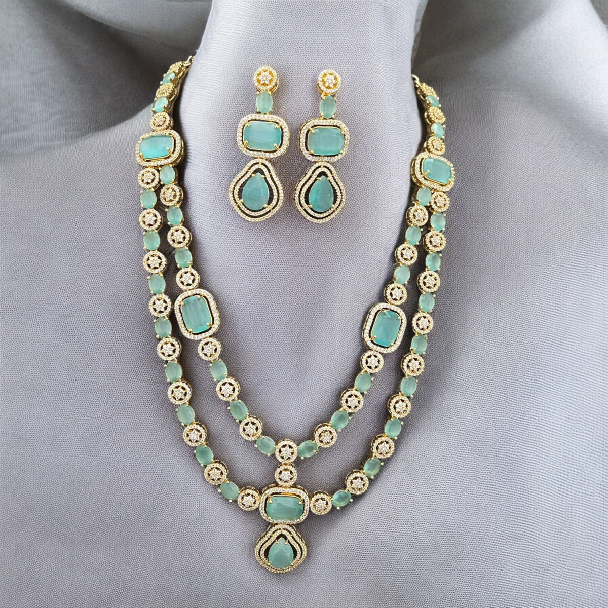 Bridal Cubic Zirconia AD Necklace Earrings Set, AD Necklace, CZ Earrings, Pakistani Bridal AD Jewelry Bridal CZ jewelry Set