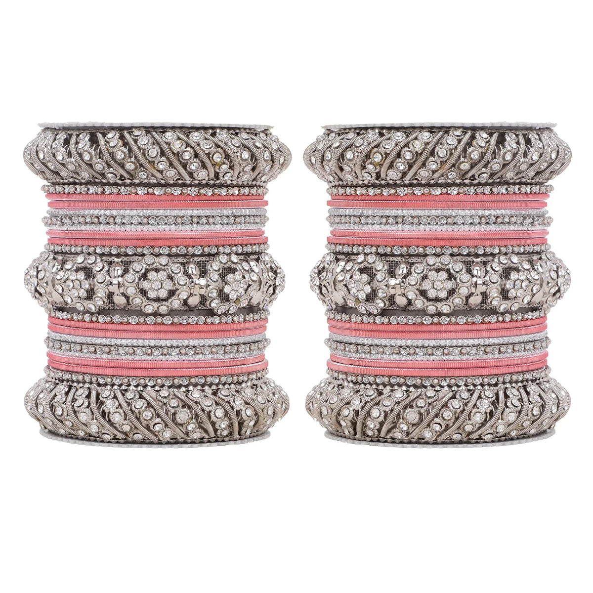 Silver Pacheli Bangle Set with Floral Center Kada | Traditional Ethnic Jewelry
