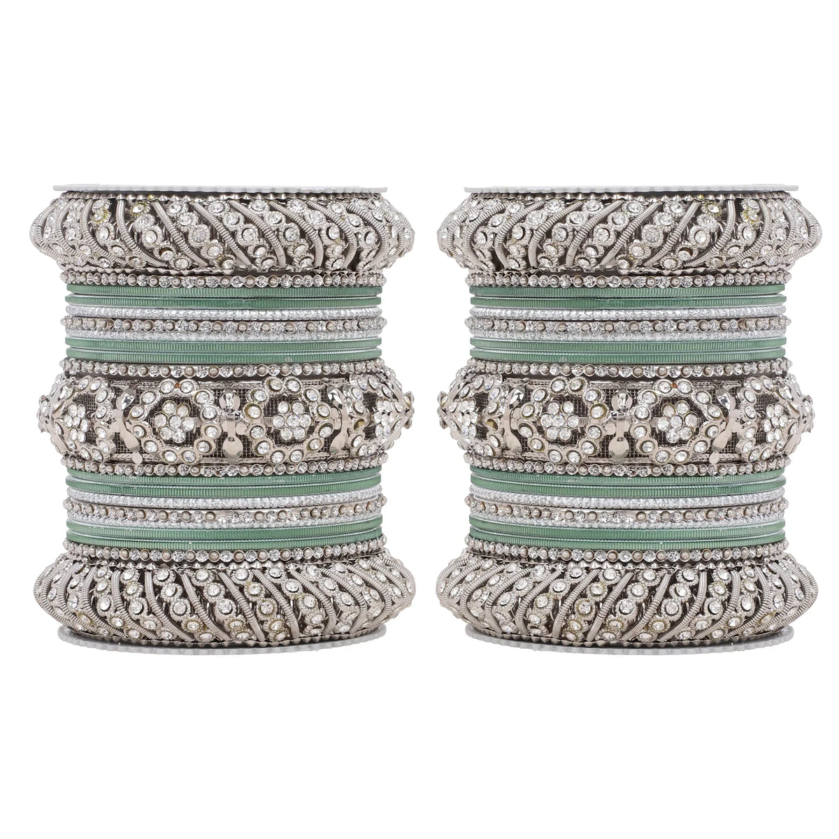 Silver Pacheli Bangle Set with Floral Center Kada | Traditional Ethnic Jewelry