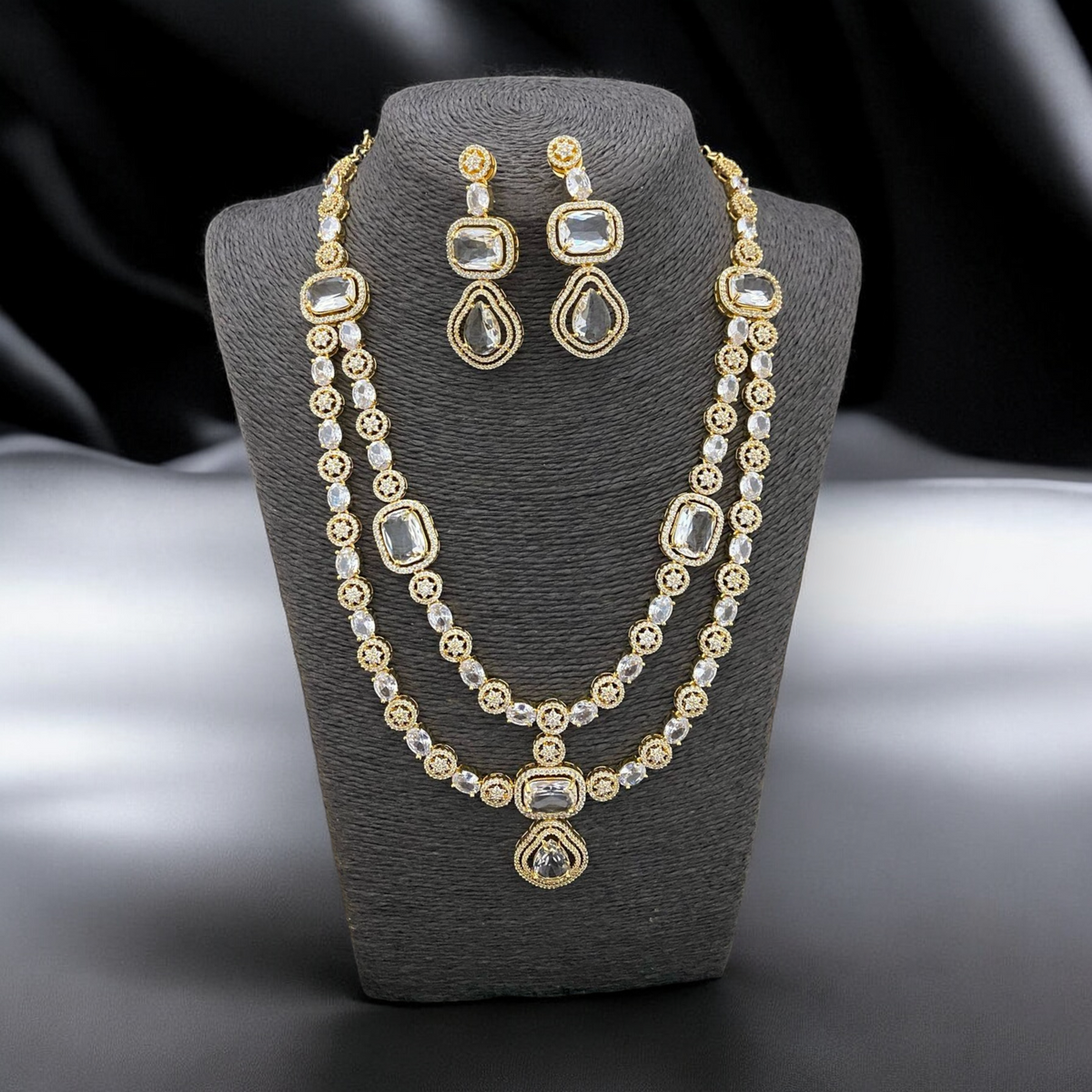 Bridal Cubic Zirconia AD Necklace Earrings Set, AD Necklace, CZ Earrings, Pakistani Bridal AD Jewelry Bridal CZ jewelry Set