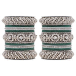 Silver Pacheli Bangle Set with Floral Center Kada | Traditional Ethnic Jewelry