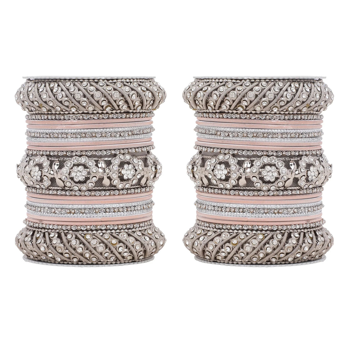 Silver Pacheli Bangle Set with Floral Center Kada | Traditional Ethnic Jewelry