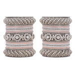 Silver Pacheli Bangle Set with Floral Center Kada | Traditional Ethnic Jewelry