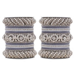 Silver Pacheli Bangle Set with Floral Center Kada | Traditional Ethnic Jewelry