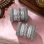 Silver Pacheli Bangle Set with Floral Center Kada | Traditional Ethnic Jewelry