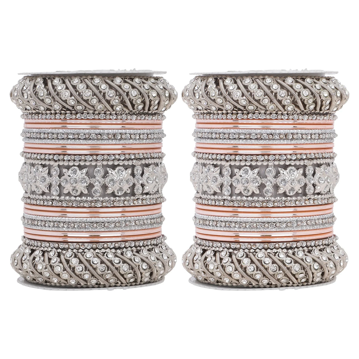 Silver Pacheli Bangle Set | Traditional Ethnic Jewelry for Weddings & Festivals