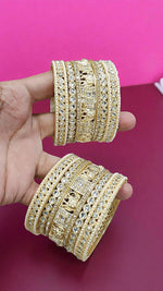 Golden Elephant Motif Kundan Bangles Set with Pearl & Stone Detailing Bridal Charm Collection