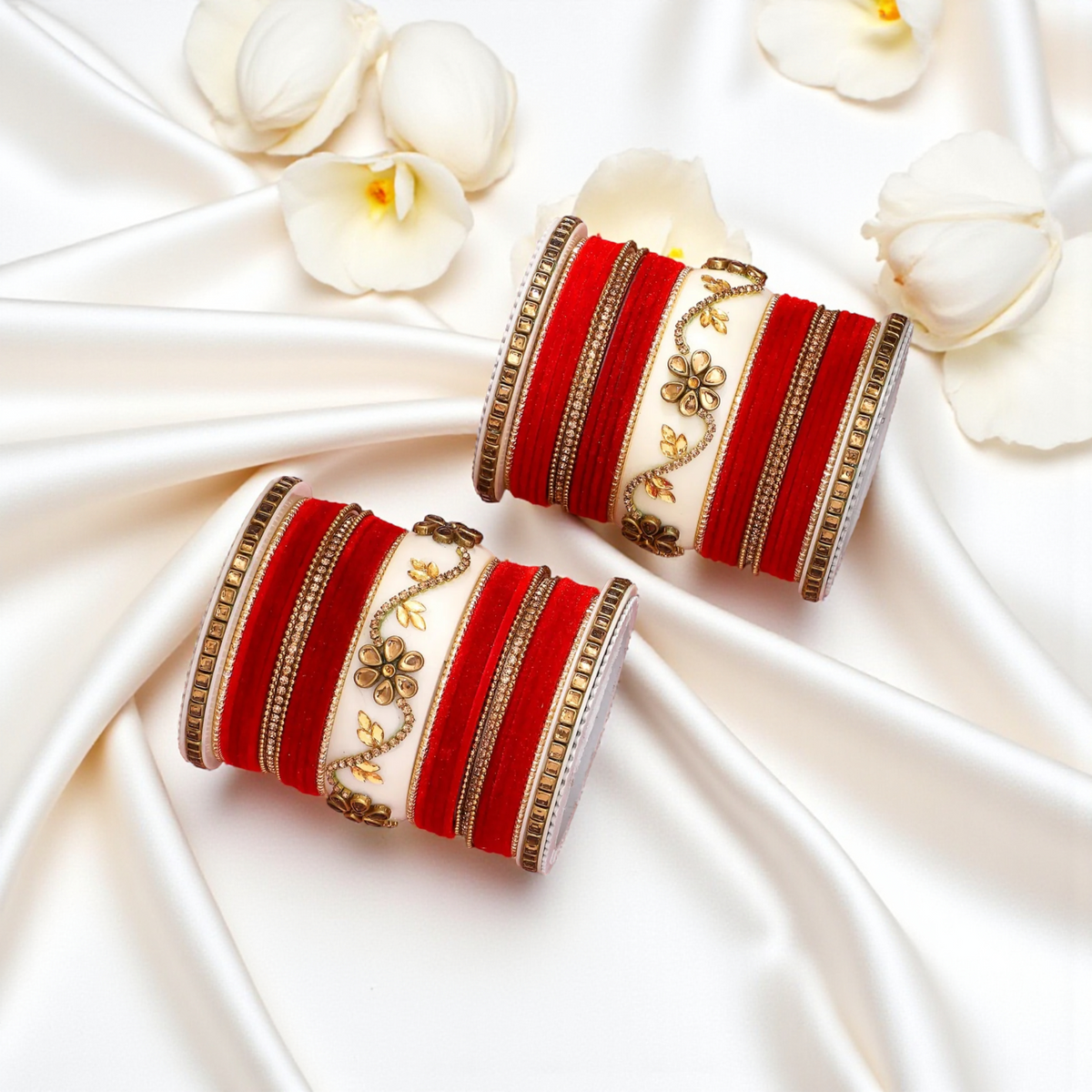 Bridal Velvet Bangle Set with Elegant Stone Work
