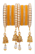 Traditional Pearl Jhumki Earrings & Velvet Bangle Set