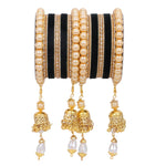 Traditional Pearl Jhumki Earrings & Velvet Bangle Set