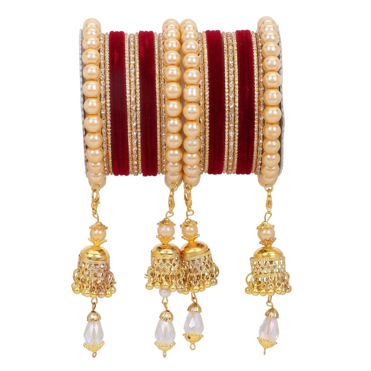 Traditional Pearl Jhumki Earrings & Velvet Bangle Set