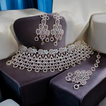 Wedding Choker Earrings Maang Tika AD Jewellery Set, AD Maangtika With Choker, Necklace Earrings Set, AD Earrings