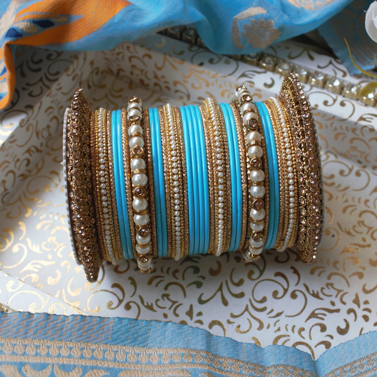 Traditional Bridal Bangle Set with Heavy Chakri Kada & Ghungroo Bangles – 33 Pieces Each Hand