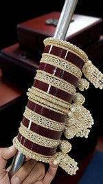 Red Bridal Chuda Set with Gold Kundan Detailing & Pearl Kaleere Traditional Punjabi Wedding Bangles