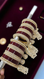 Red Bridal Chuda Set with Gold Kundan Detailing & Pearl Kaleere Traditional Punjabi Wedding Bangles